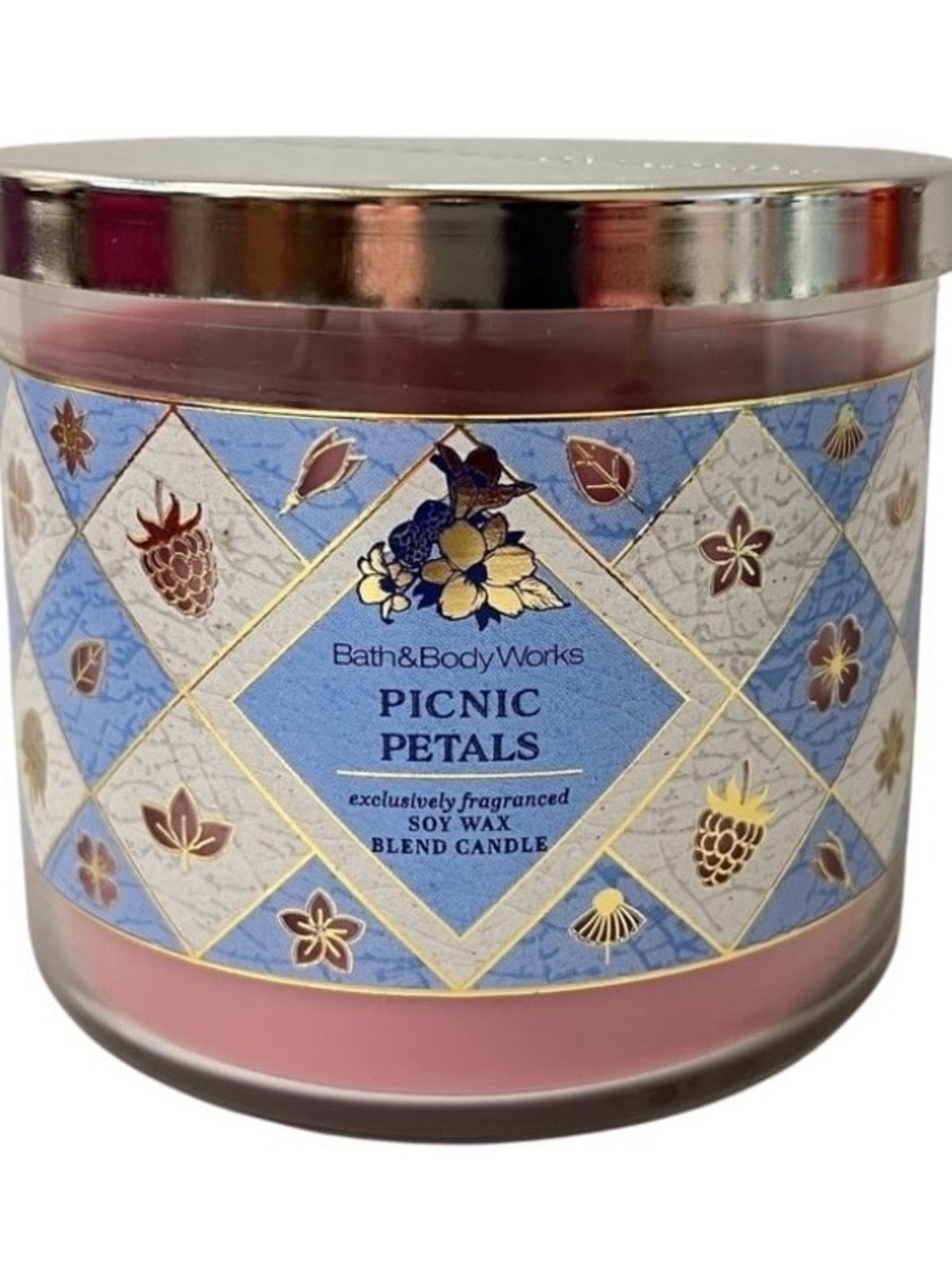 Bath & Body Works Picnic Petals Blue & Pink Scented Soy Candle